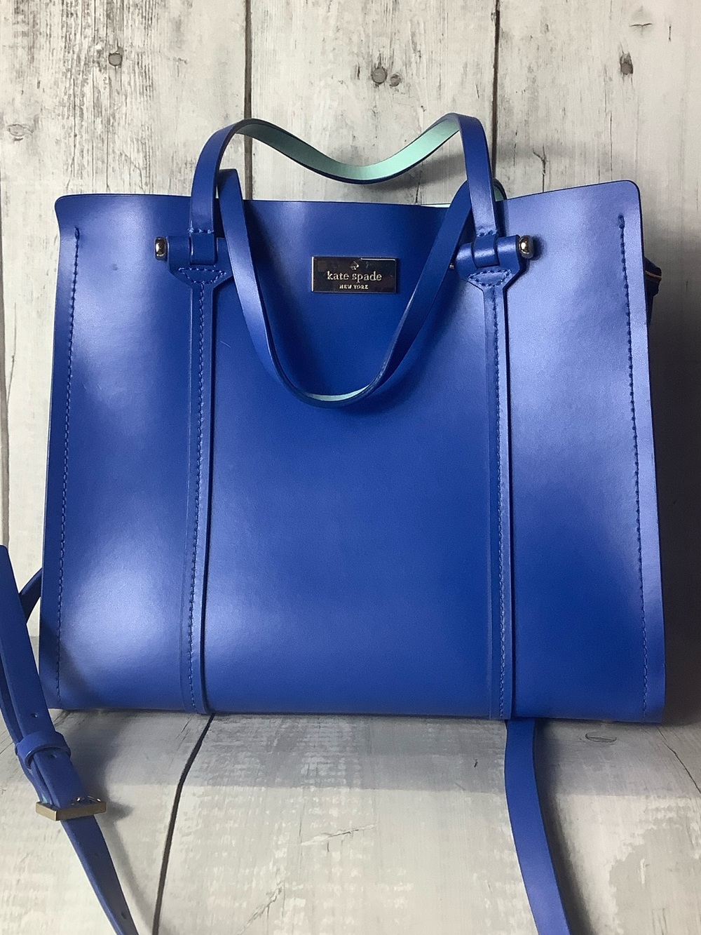 kate spade Electric Blue Leather Tote with Top Handles
